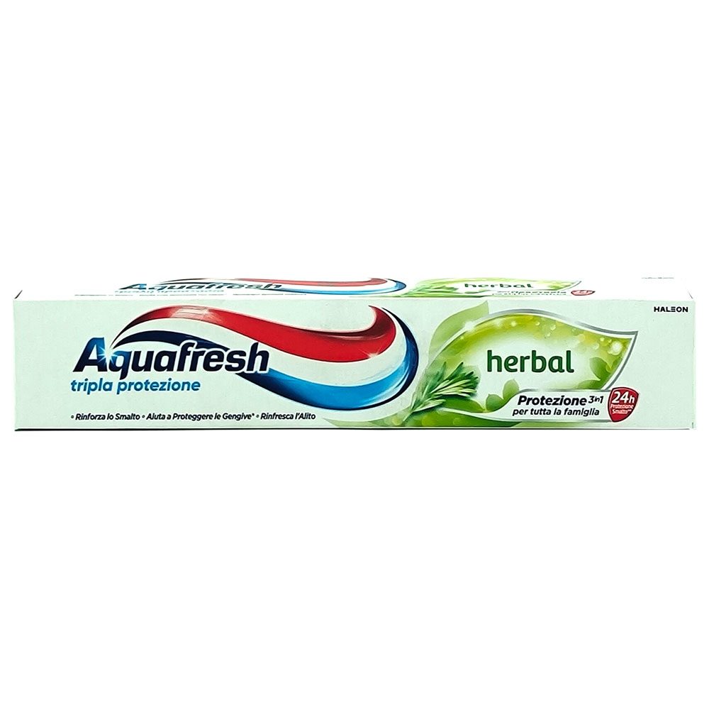 Aquafresh Pasta de Dinti Herbal 3 in 1, Protectie Anticarie si Albire cu Fluor, Extracte din Plante Naturale, Tub 75 ml