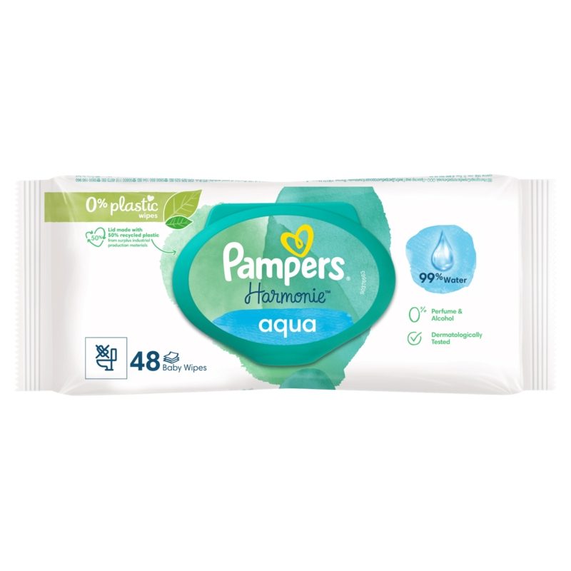 Pampers Servetele Umede Aqua Harmonie, Formula Delicata pentru Piele Sensibila, Textura Moale cu Aroma Fresh, 48 Bucati