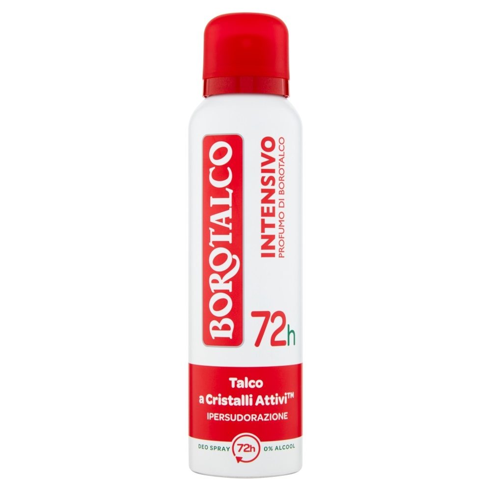 Borotalco Antiperspirant Deo Spray Intensive, Protectie 72H Impotriva Transpiratiei, Formula Fara Alcool cu Parfum de Talc, 150 ml