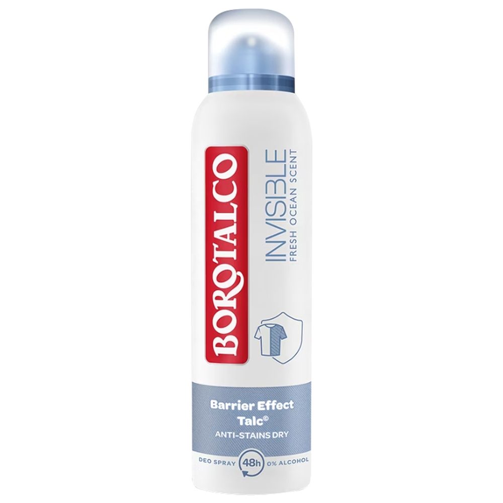 Deodorant Antiperspirant Spray Borotalco Invisible Fresco, Protectie 48h Impotriva Petelor, Formula Fara Alcool, Aroma Fresh, 150 ml