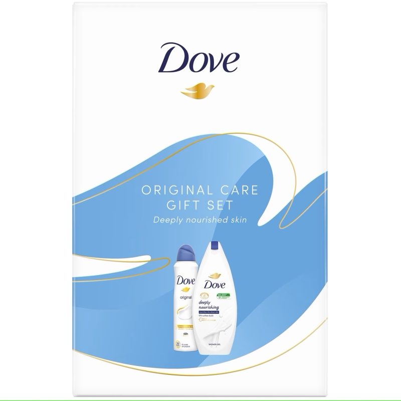 Set Cadou Dove Original, Gel de Dus si Deodorant Spray, Formula Hidratanta pentru Piele Normala, 2 Piese, 250 ml + 150 ml