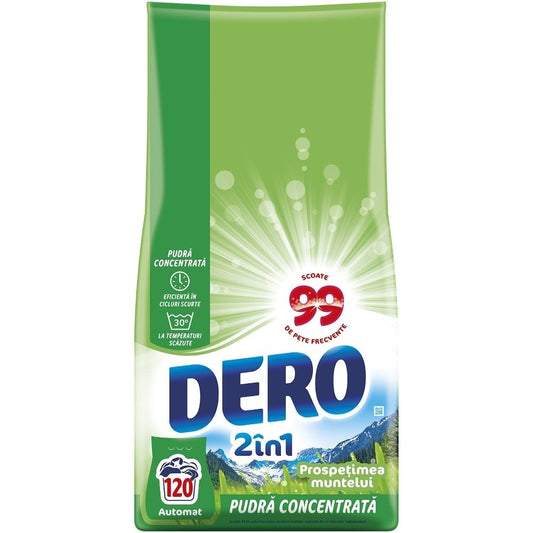Dero Detergent Automat Rufe 2in1, Prospetimea Muntelui, Formula Pudra pentru Haine Colorate, 120 Spalari, 9 kg