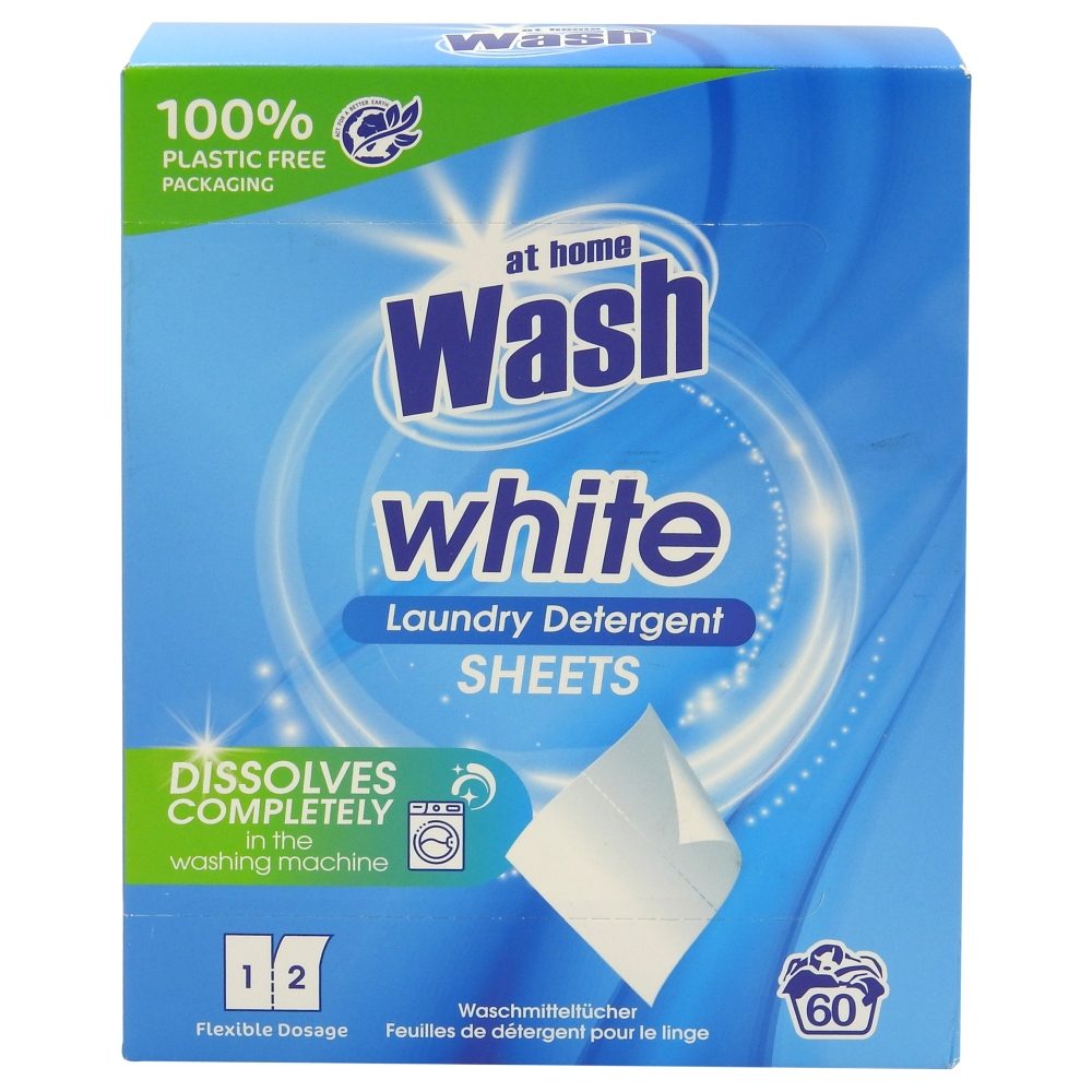 At Home, Servetele Detergent pentru Rufe Albe si Mixte, Formula Concentrata Anti-Pete, 60 Spalari