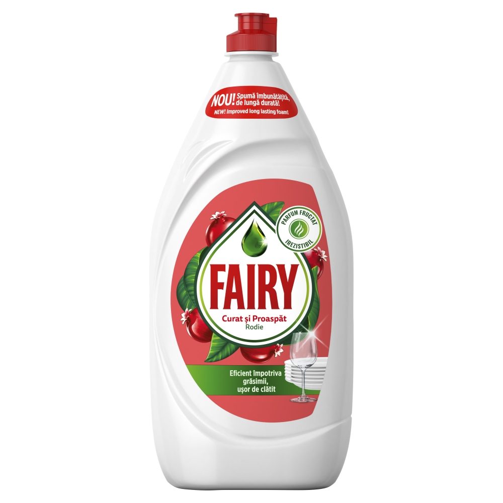 Fairy Detergent Lichid pentru Vase, Formula Concentrata Anti-Grasime Fara Fosfati, Parfum de Rodie, 1.35 L