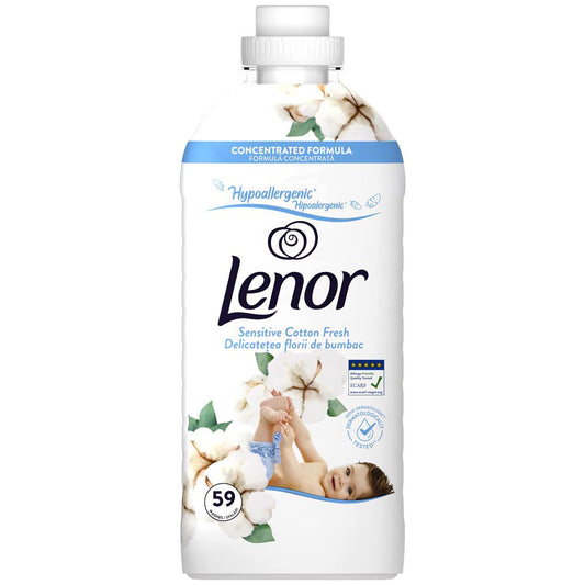 Lenor Sensitive Cotton Fresh, Balsam de Rufe pentru Piele Sensibila, Formula Delicata cu Parfum de Bumbac, 1.239 L, 59 Spalari