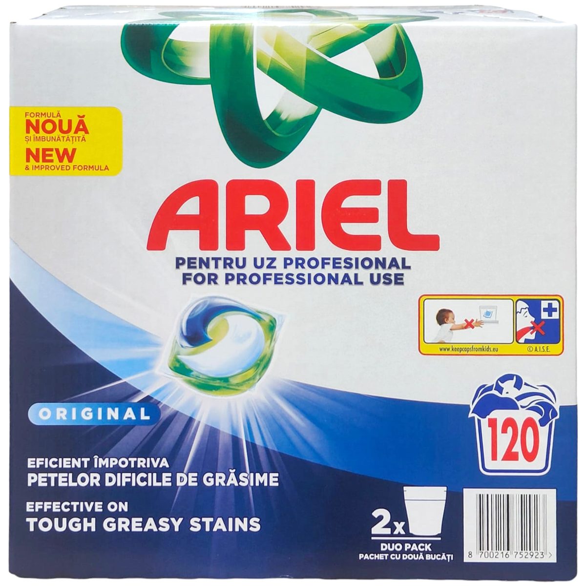 Ariel Detergent Capsule Rufe All in 1, Formula Regular Clasica, Actiune Multi-Compartiment, Dizolvare Rapida, 120 Spalari, Set 2 x 60 Bucati