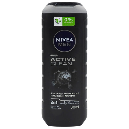 Nivea Active Gel de Duș Energizant, Tehnologie Micro-Particule de Argint, Corp, Față și Păr, 500 ml
