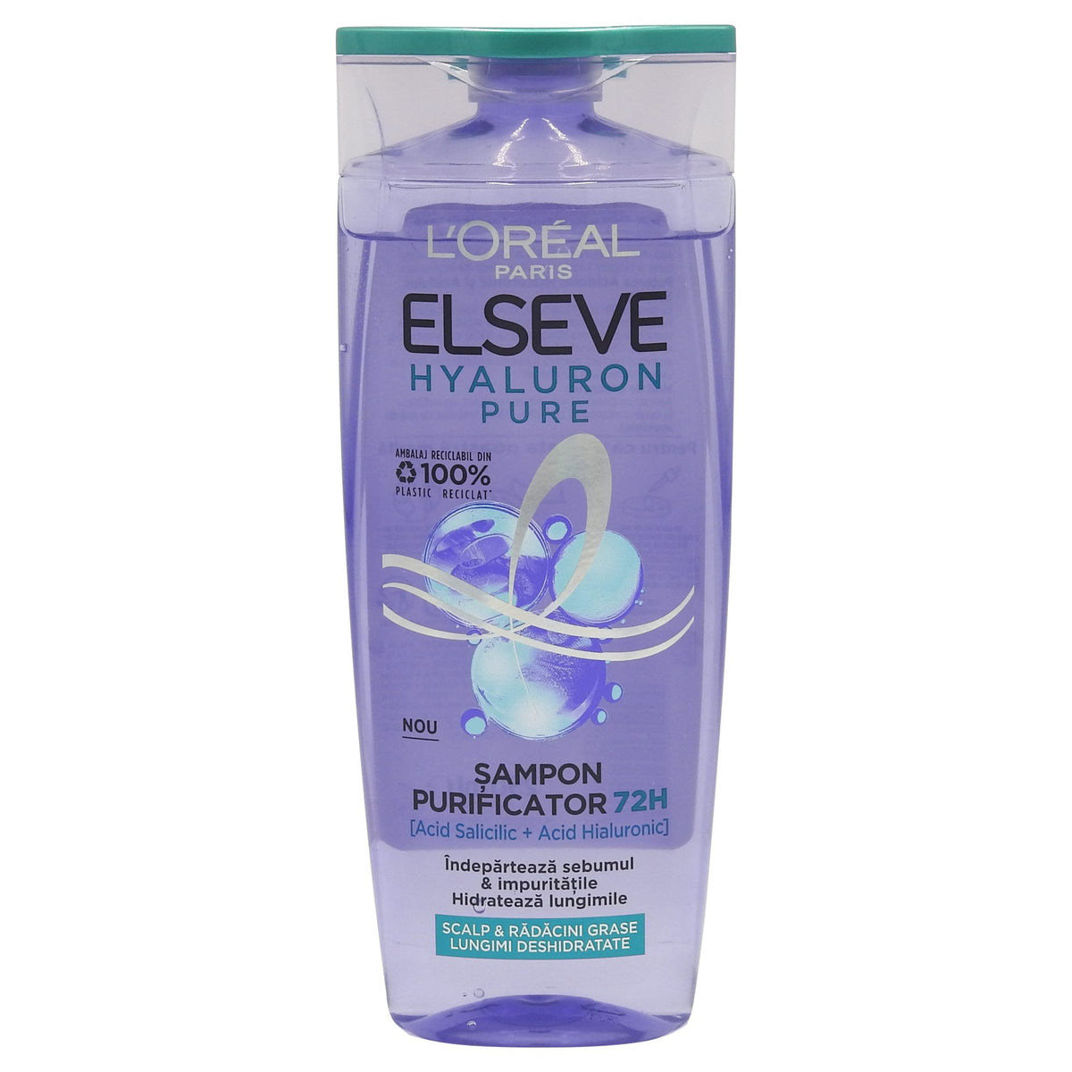 L'Oreal Paris Elseve Hyaluron Pure, Sampon pentru Par Gras si Scalp Gras, Formula cu Acid Salicilic pentru Curatare Profunda si Hidratare, Textura Fluida, 250 ml