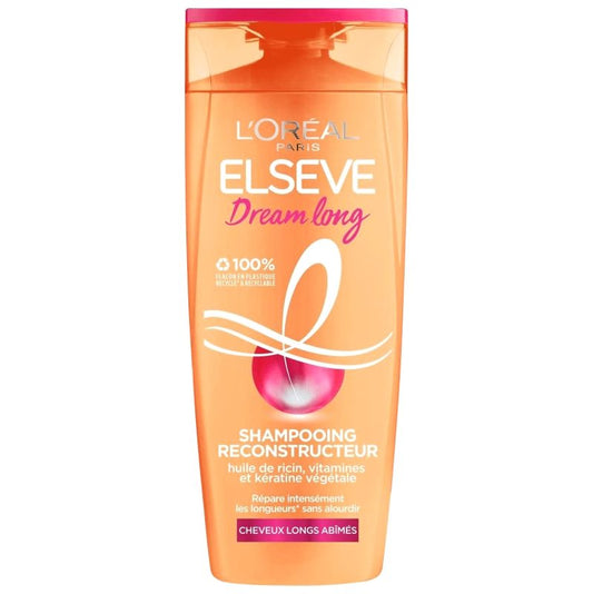 L'Oreal Paris Elseve Dream Long, Șampon Reparator pentru Păr Lung și Deteriorat, Formula cu Keratină, Vitamine și Ulei de Ricin, 250 ml