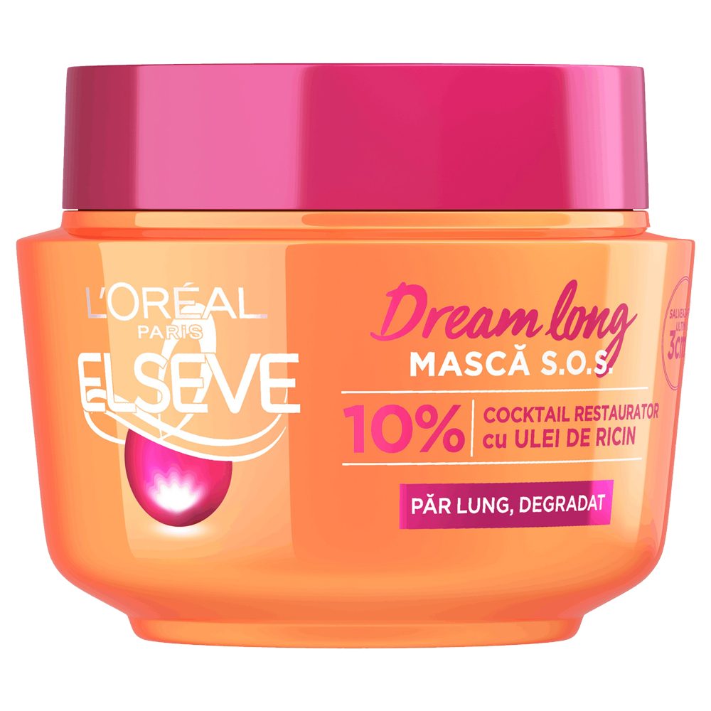 L'Oreal Paris Elseve Dream Long, Masca Reparatoare pentru Par Lung si Deteriorat, Formula cu Keratina, Vitamine si Ulei de Ricin, 300 ml