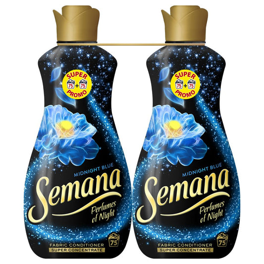 Balsam pentru Rufe Semana Midnight Blue, Parfum de Lungă Durată, Prospețime Intensă, Concentrat, Pachet Promoțional 2 x 1.65 L