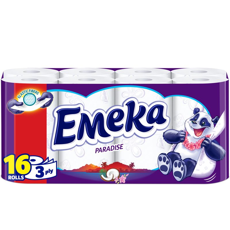 Emeka Paradise, Hartie Igienica Parfumata, 3 Straturi, Celuloza Pura, Alba, Set 16 Role