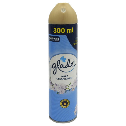Glade Spray de Camera, Odorizant Aerosol cu Parfum de Rufe Curate, Tehnologie de Eliminare a Mirosurilor Neplacute, 300 ml, Clean Linen