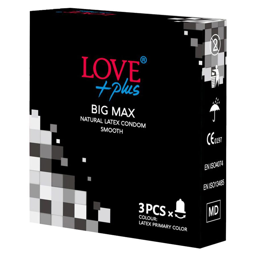 Love Plus Prezervative Big Max, Dimensiune Mare XL, Textură Netedă, Latex Natural, 3 Bucăți