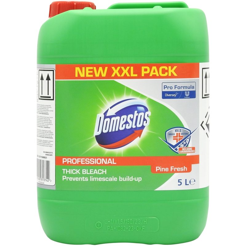 Domestos Professional Detergent Dezinfectant Clorigen, Pine Fresh, Solutie Multifunctionala cu Vascozitate Ridicata, Efect Inalbitor si Anticalcar, 5 L