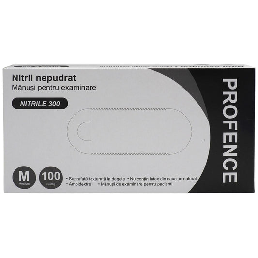 Profence Manusi Examinare Nitril, de Unica Folosinta, Texturate, Fara Pudra, Negru, Marimea M, 100 Bucati