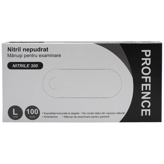 Profence Manusi Examinare Nitril Nepudrate, Manusi Protectie de Unica Folosinta, Texturate, Negru, Marimea L, 100 Bucati