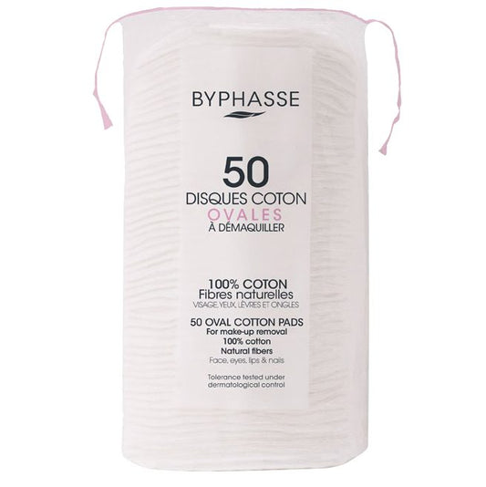 Byphasse Dischete Demachiante Ovale, Bumbac 100%, Absorbante Si Delicate, 50 Bucati