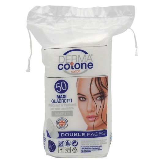 Derma Cotone Dischete Demachiante Patrate, Bumbac Hidrofil, 50 Bucati