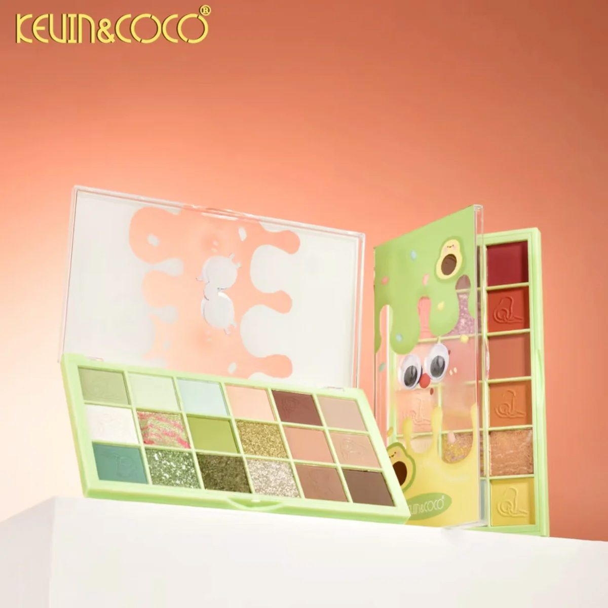 Kevin&Coco Paleta Farduri de Pleoape, Machiaj Profesional Avocado Fresh, Textura Pudra Mate si Sidefate, 18 Nuante, Multicolor, 35 g