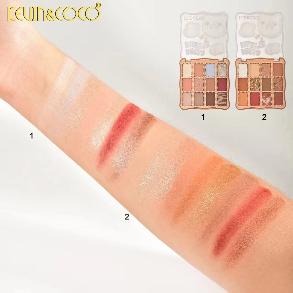 Paleta Farduri de Ochi Kevin&Coco, Set Fard Pleoape cu 12 Nuante, Pigment Intens, Finisaj Mat si Shimmer, Textura Catifelata, 82.7 g, Warm Bronze