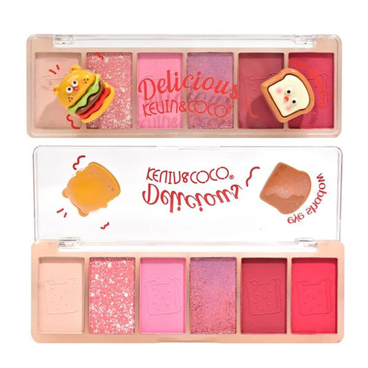Kevin&Coco, Paleta Farduri de Pleoape Delicious, 6 Nuante Mate si Sidefate, Formula Hipoalergenica Rezistenta la Transfer, Pudra Compacta, Multicolor, 25 g