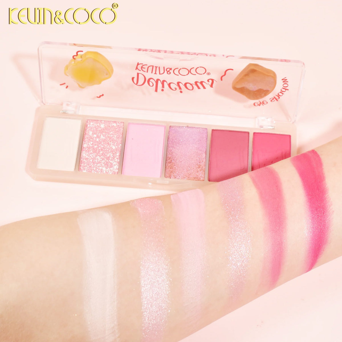 Kevin&Coco, Paleta Farduri de Pleoape Delicious, 6 Nuante Mate si Sidefate, Formula Hipoalergenica Rezistenta la Transfer, Pudra Compacta, Multicolor, 25 g