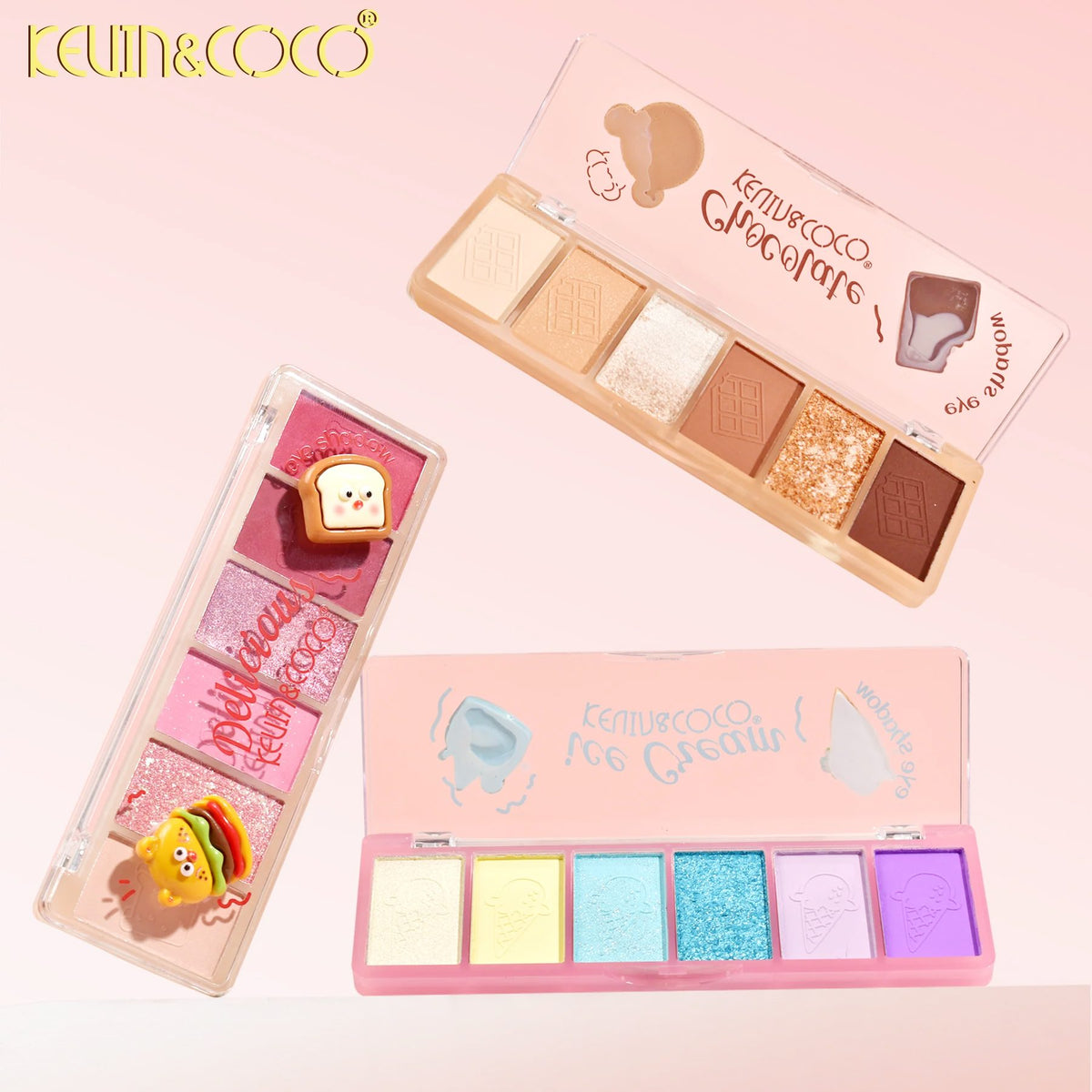 Kevin&Coco, Paleta Farduri de Pleoape Delicious, 6 Nuante Mate si Sidefate, Formula Hipoalergenica Rezistenta la Transfer, Pudra Compacta, Multicolor, 25 g