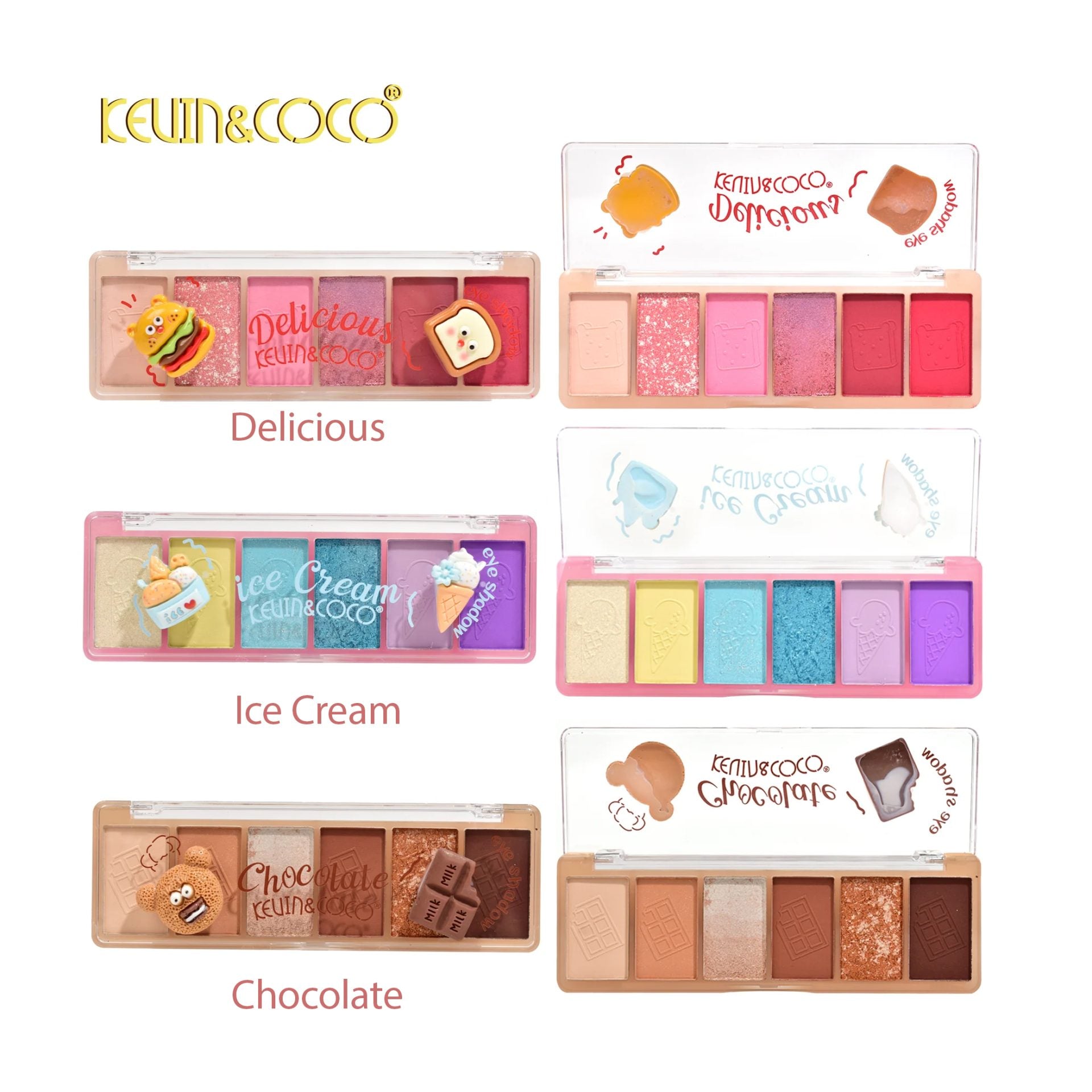 Kevin&Coco, Paleta Farduri de Pleoape Delicious, 6 Nuante Mate si Sidefate, Formula Hipoalergenica Rezistenta la Transfer, Pudra Compacta, Multicolor, 25 g