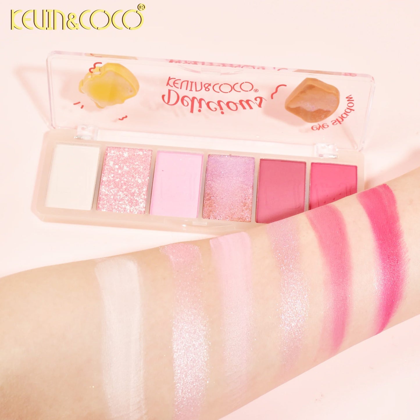 Kevin&Coco, Paleta Farduri de Pleoape Delicious, 6 Nuante Mate si Sidefate, Formula Hipoalergenica Rezistenta la Transfer, Pudra Compacta, Multicolor, 25 g