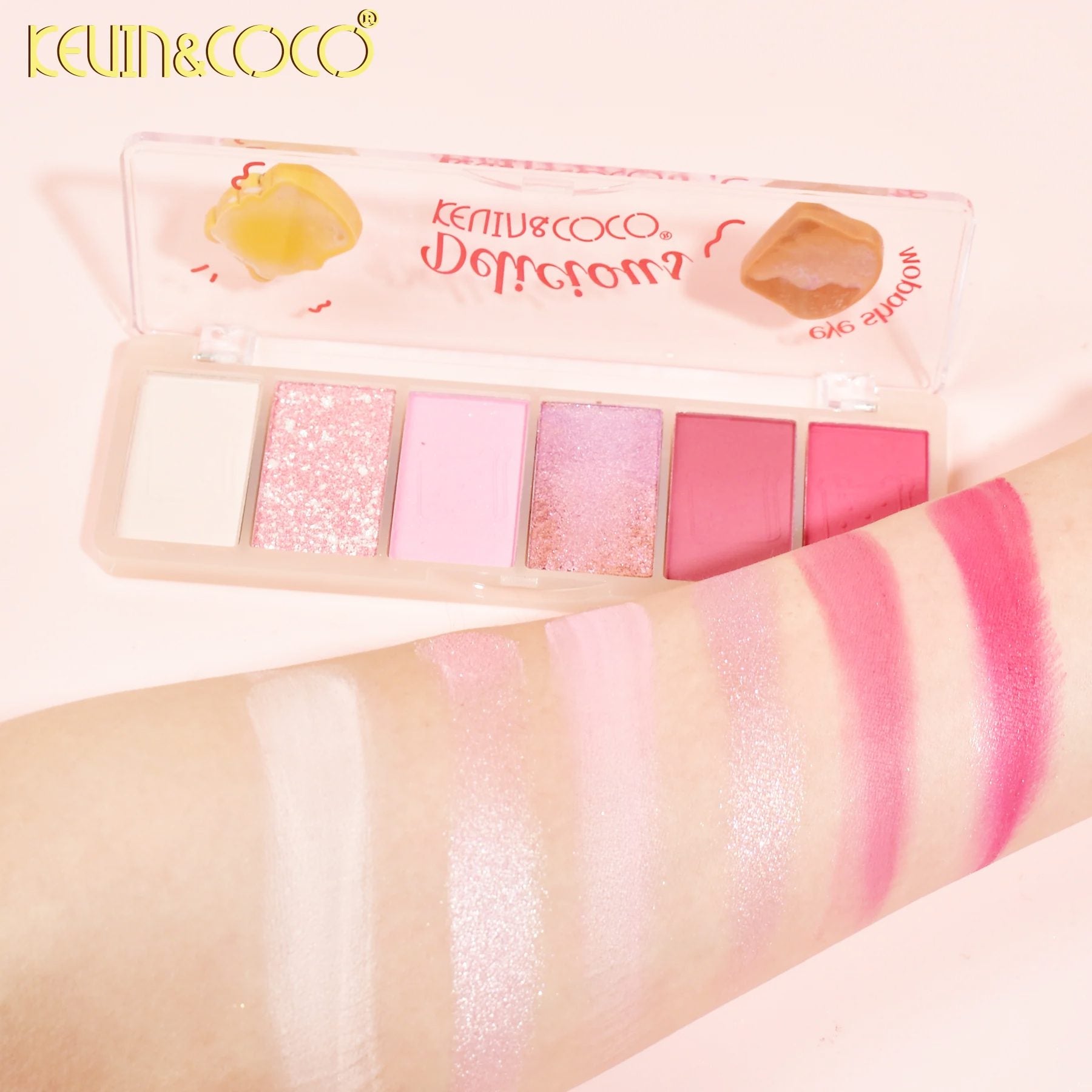 Kevin&Coco, Paleta Farduri de Pleoape Delicious, 6 Nuante Mate si Sidefate, Formula Hipoalergenica Rezistenta la Transfer, Pudra Compacta, Multicolor, 25 g