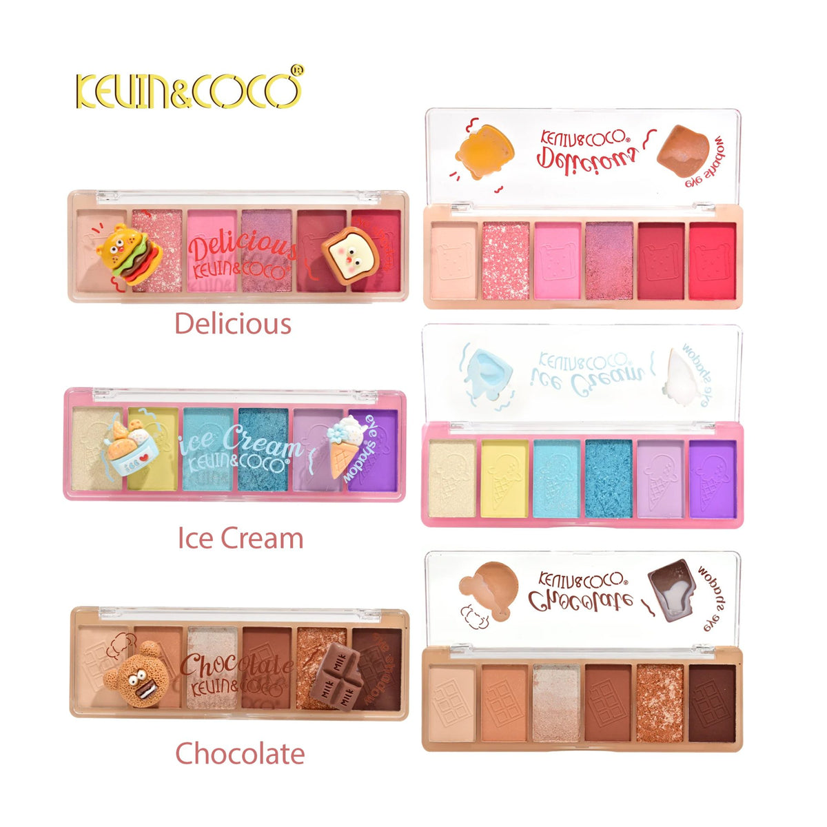 Kevin&Coco, Paleta Farduri de Pleoape Delicious, 6 Nuante Mate si Sidefate, Formula Hipoalergenica Rezistenta la Transfer, Pudra Compacta, Multicolor, 25 g