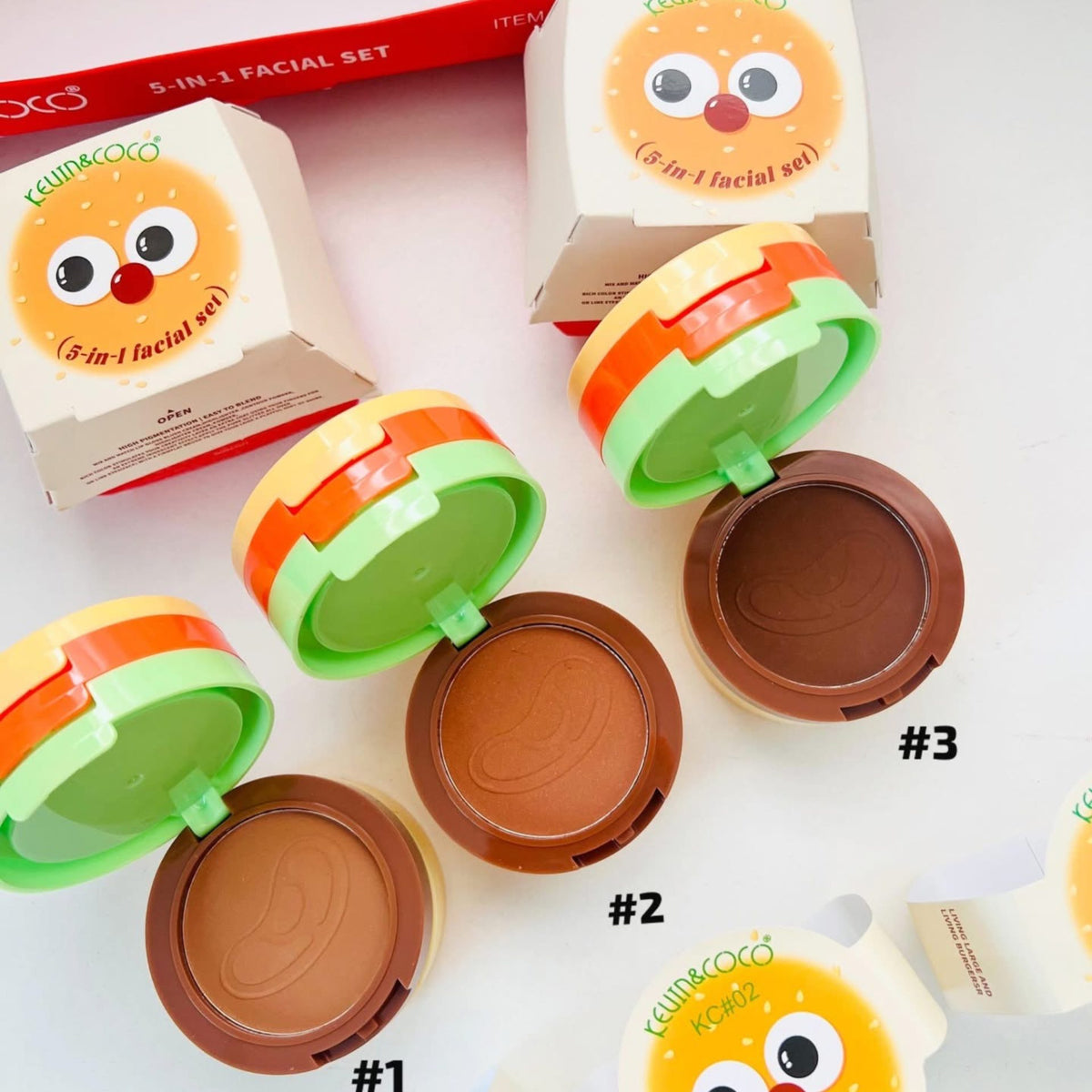 Kevin&Coco Paleta Machiaj Multifunctionala 5 in 1, Blush, Iluminator, Contur si Pudra, Design Compact Tip Burger, 122 g, Nuanta 03
