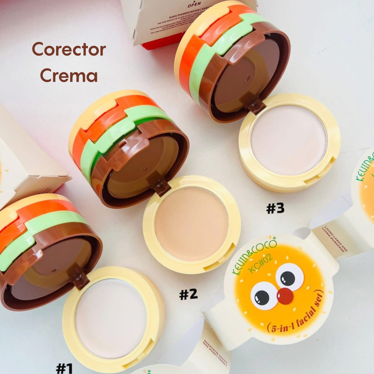 Kevin&Coco Paleta Multifunctionala de Machiaj 5 in 1, Set Blush, Iluminator, Contur si Pudra, Design Compact Tip Burger, 122 g, Nuanta 02