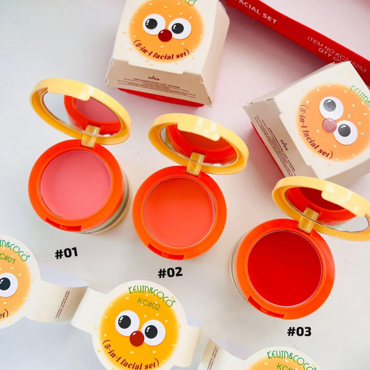 Kevin&Coco Paleta Multifunctionala de Machiaj 5 in 1, Set Blush, Iluminator, Contur si Pudra, Design Compact Tip Burger, 122 g, Nuanta 02