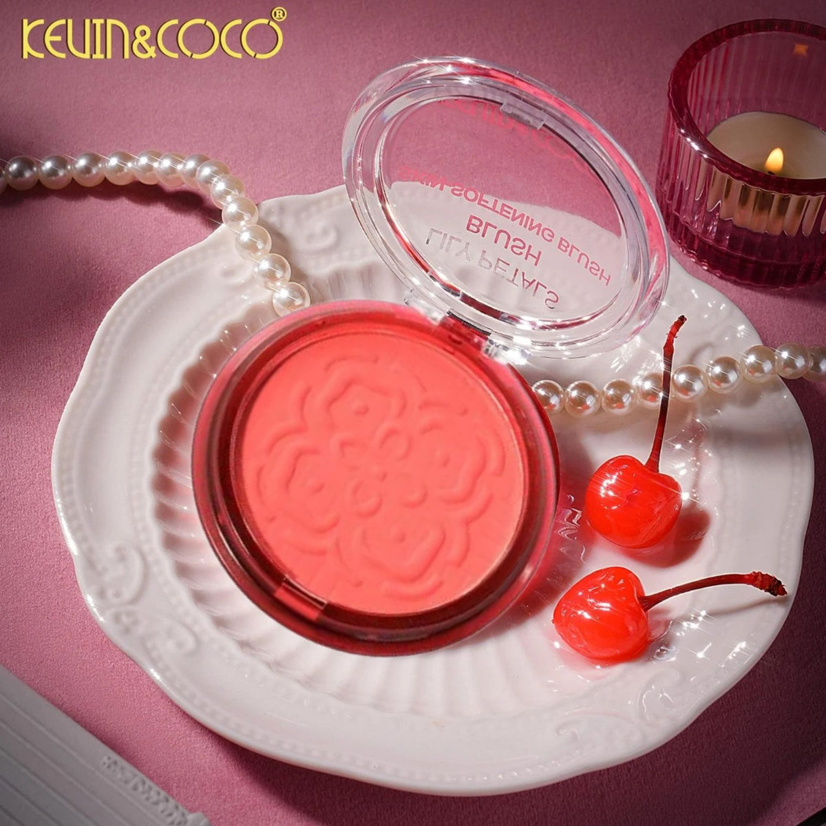 Kevin&Coco Fard de Obraz Lily Petals, Blush Compact cu Textura Fina si Efect Luminos, Pigmentatie Modulabila, Pentru Toate Tipurile de Ten, Model Eternity, Roz/Coral, 9.3 g