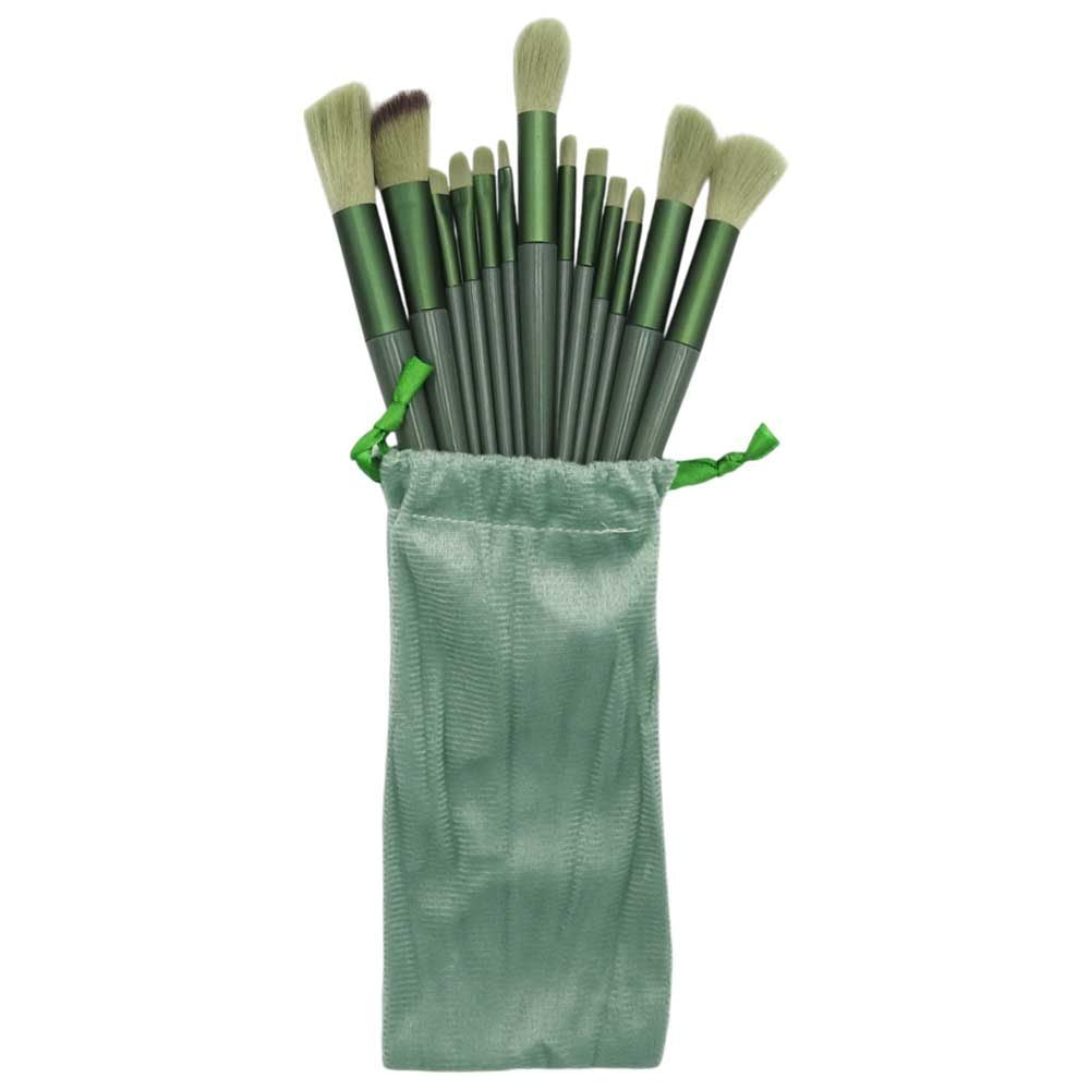 Set 13 Pensule Machiaj Profesionale, Kit Complet pentru Fond de Ten, Contur si Fard Pleoape, Fibre Ultra-Fine Super Soft, Maner Ergonomic, Verde