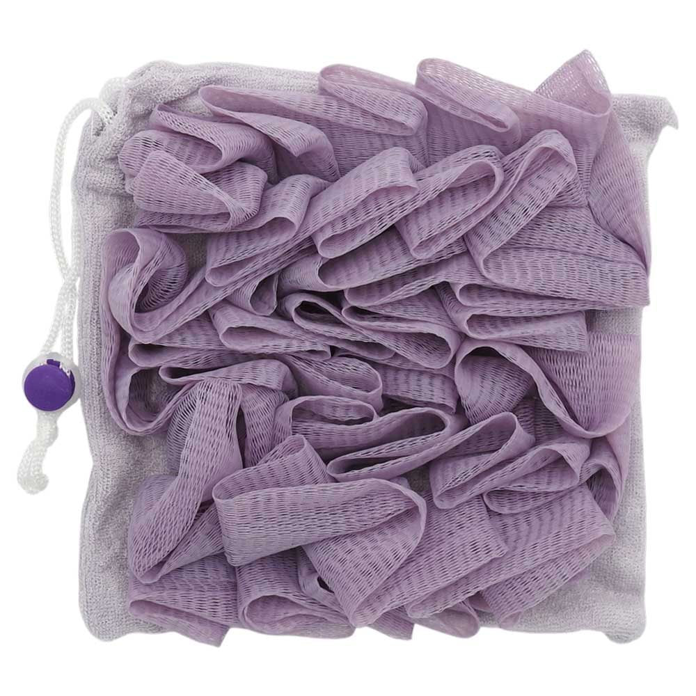 Prosop de Baie 2 in 1 cu Burete din Plasa, Manusa pentru Curatare si Exfoliere, Textura Dubla din PE si Material Terry, 17 x 17 cm, Mov