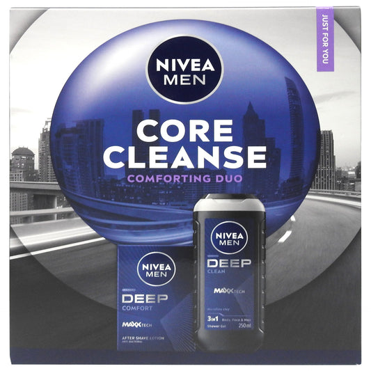 Set Cadou Nivea Men Cleanse Comforting, Gel de Dus 250 ml, Lotiune Aftershave 100 ml, 2 Piese