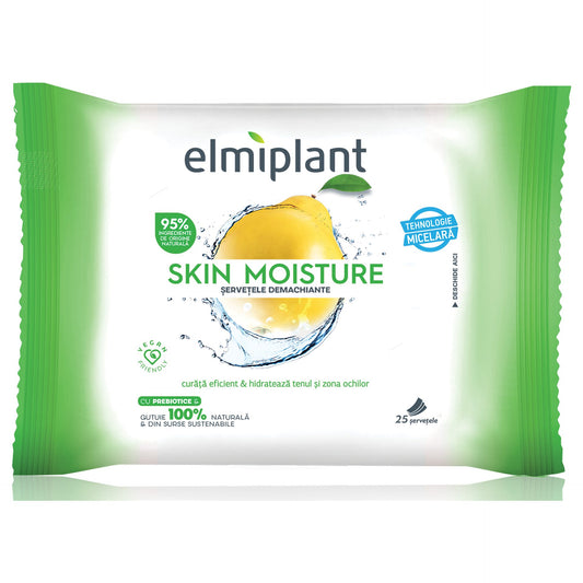 Elmiplant Servetele Demachiante Pentru Ten Normal si Mixt, Formula Curatare Eficienta si Hidratare, Pachet 25 Bucati