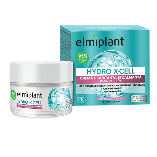 Elmiplant Hydro X-Cell, Crema Hidratanta si Calmanta pentru Ten Sensibil, Formula Fara Parfum, Textura Usoara, 50 ml