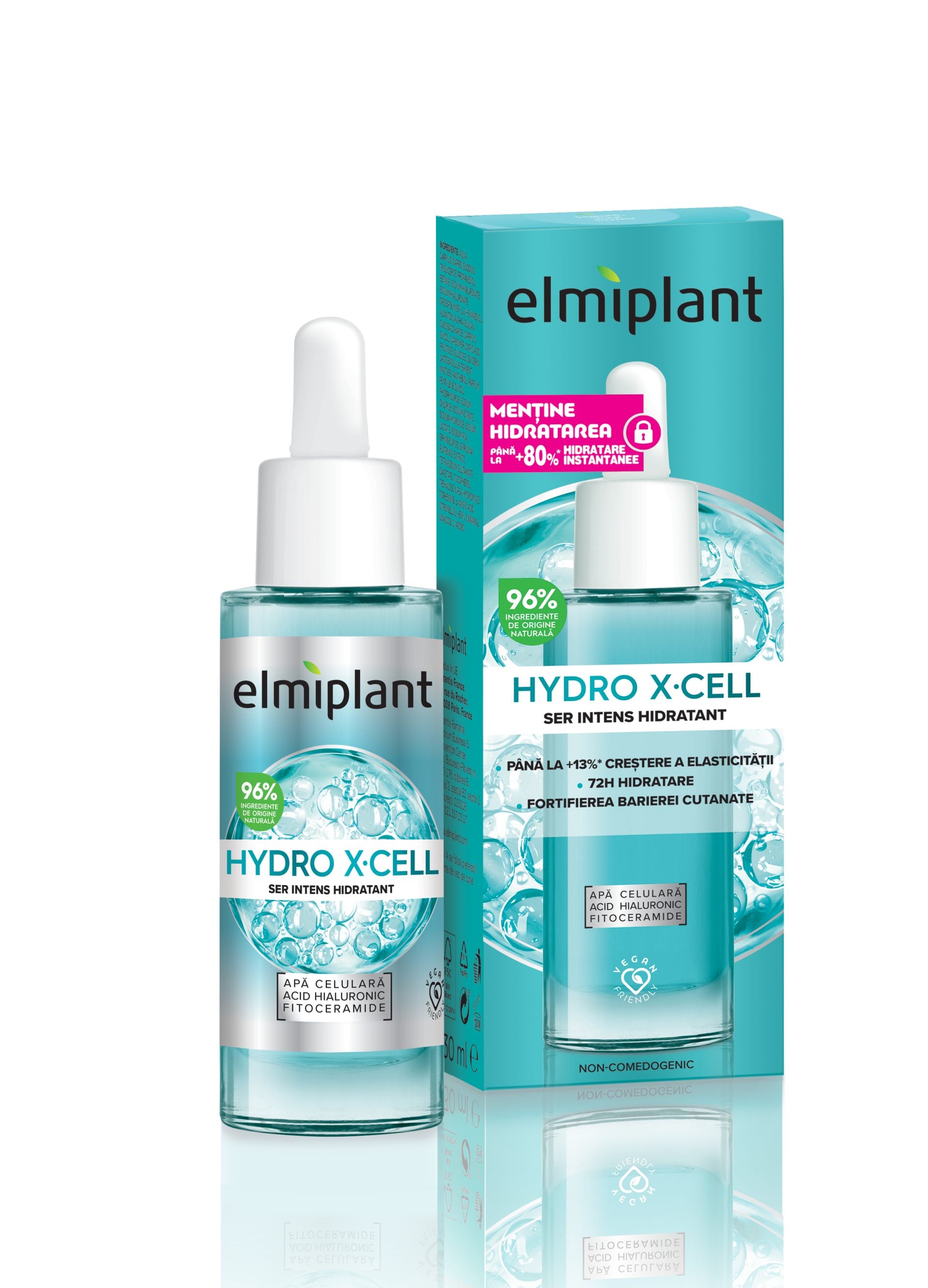 Elmiplant Hydro X-Cell Ser Facial Intens Hidratant, Formula Nutritiva pentru Toate Tipurile de Ten, Textura Usoara cu Absorbtie Rapida, 30 ml