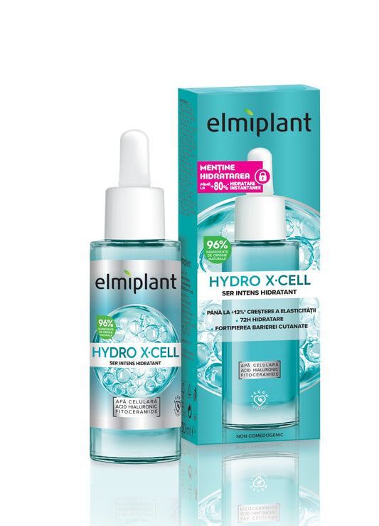 Elmiplant Hydro X-Cell Ser Facial Intens Hidratant, Formula Nutritiva pentru Toate Tipurile de Ten, Textura Usoara cu Absorbtie Rapida, 30 ml