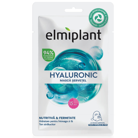 Elmiplant Masca Servetel Pentru Fata, Hidratare Intensa Si Revitalizare Cu Acid Hialuronic, Toate Tipurile De Ten, 20 ml