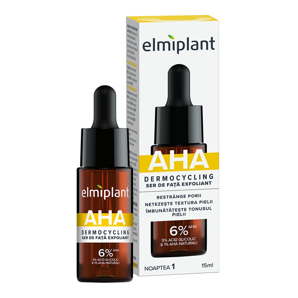 Elmiplant Dermocycling Ser Exfoliant pentru Fata, Concentrat cu 6% AHA pentru Luminozitate si Regenerare, Textura Usoara, 15 ml