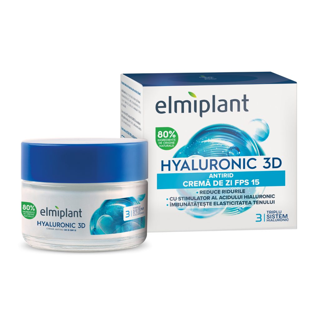 Elmiplant Cremă Antirid de Zi, Acid Hialuronic pentru Hidratare și Fermitate, Îngrijire Anti-Aging Ten Matur, 50 ml