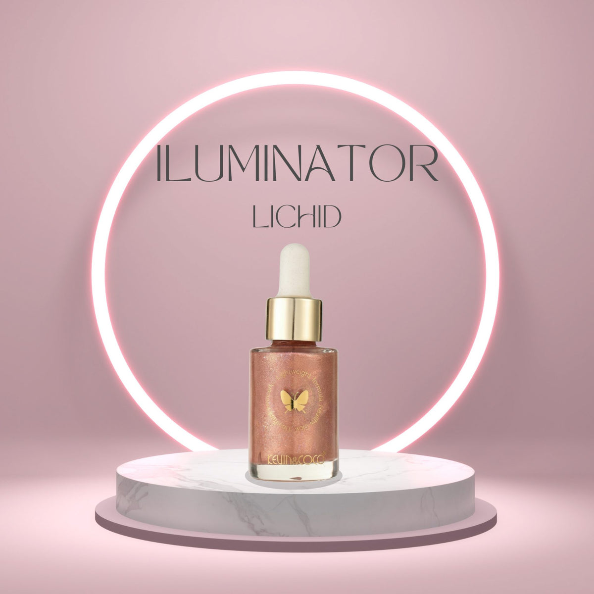 Kevin&Coco, Iluminator Lichid pentru Ten si Corp, Efect Stralucire Multidimensionala si Hidratare cu Vitamina E si Squalane, Formula Vegana, Rezistent la Transfer, Nuanta Bronze, 3.5x3.5x8.5 cm