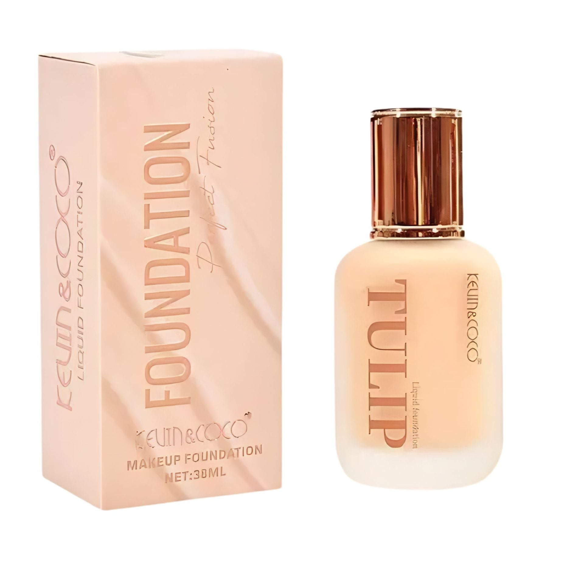 Kevin&Coco Fond de Ten Lichid Tulip, Acoperire Naturala si Finish Luminos, Textura Lejera, Uniformizare Ten, 38 ml, Nuanta 2 Natural Beige