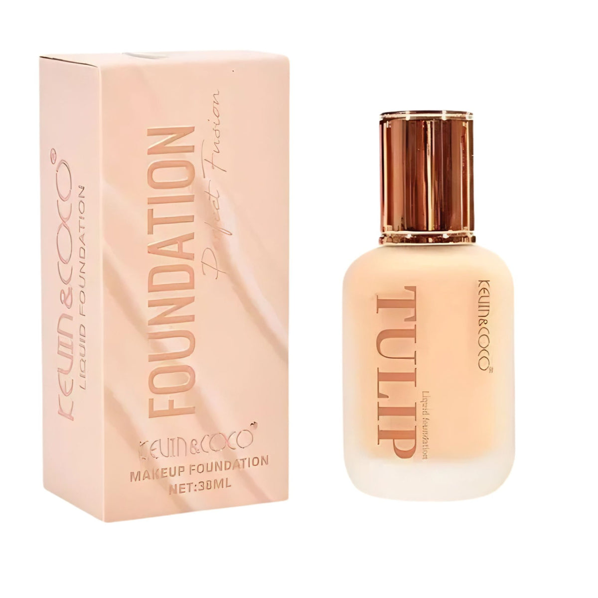 Kevin&Coco Fond de Ten Lichid Tulip, Acoperire Naturala si Finish Luminos, Textura Lejera, Uniformizare Ten, 38 ml, Nuanta 2 Natural Beige