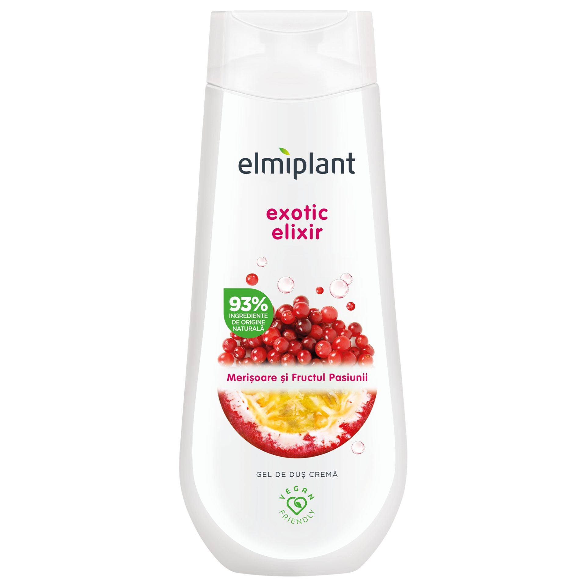 Elmiplant Gel de Dus Crema, Hidratant si Delicat, Extract de Merisoare si Fructul Pasiunii, 400 ml